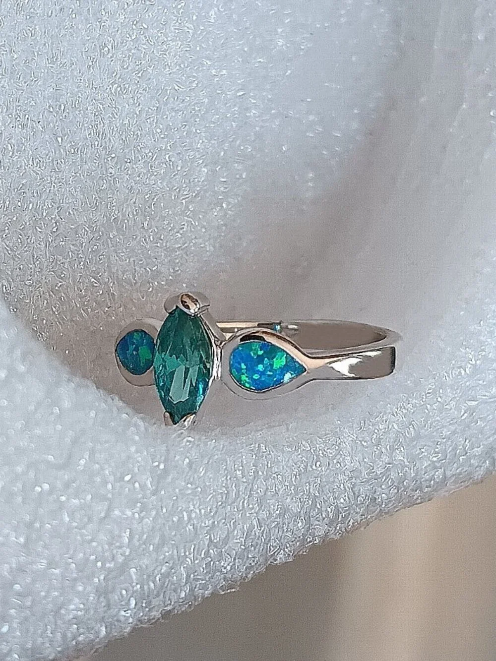New - Marquise Cut London Blue Topaz With Blue Fire Opal Silver Ring - Size 7